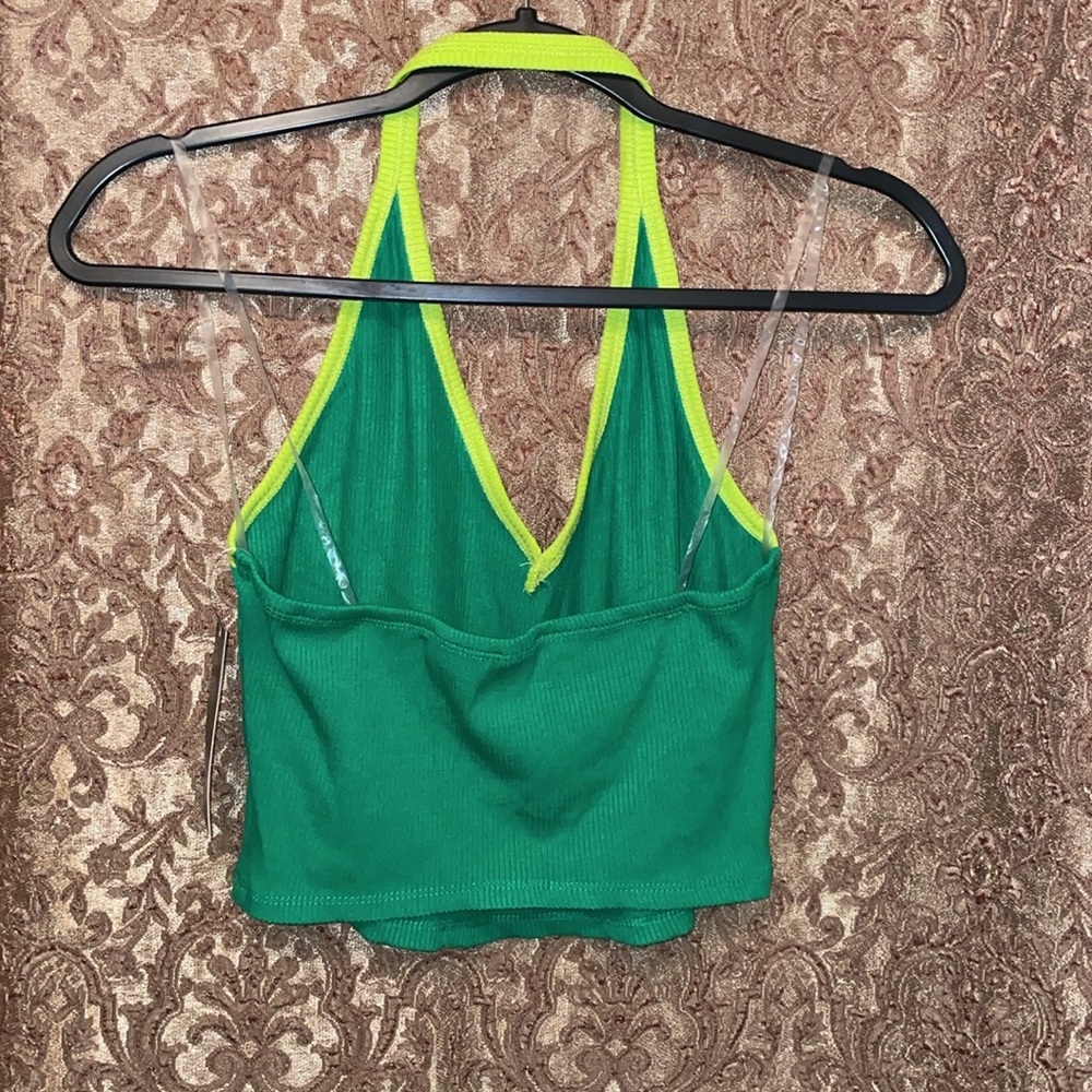 NWT WILD FABLE Green Halter Top with Neon Yellow Trim.  Size Small. - Picture 2 of 5